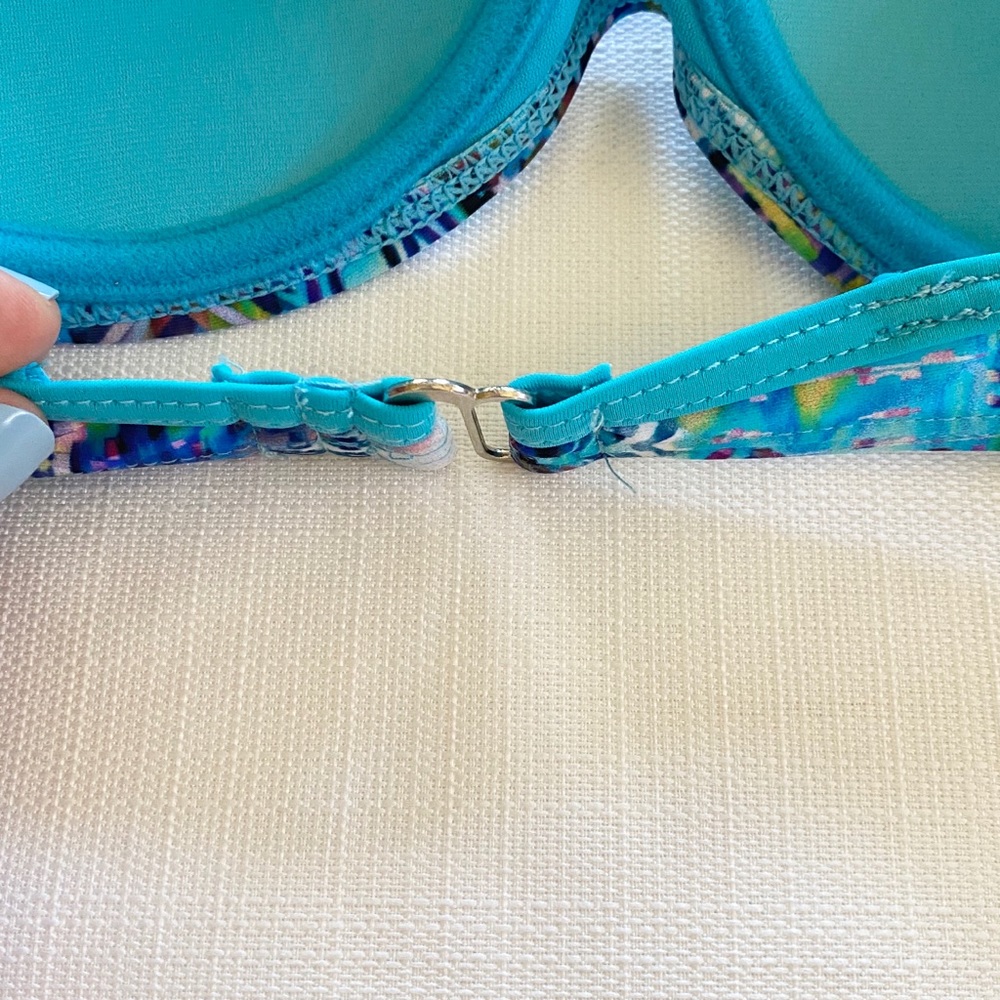 Blue Printed Strapless Bikini Top Size Small - Picture 3 of 8